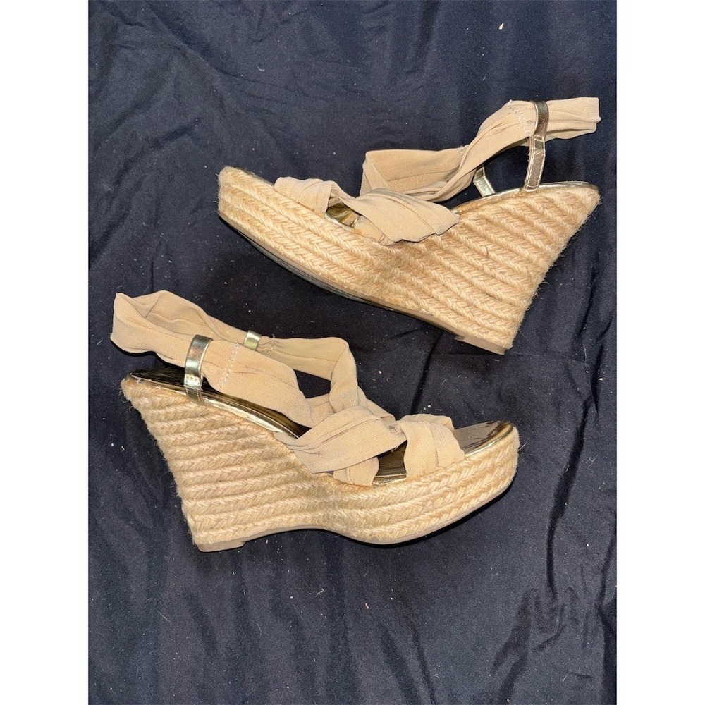Nine West Lexi Womens Espadrille Wedge Sandals Beige Open Toe Size 10 M